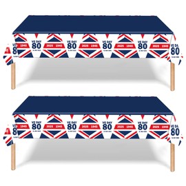 2Pcs VE Day 80th Anniversary Decorations Plastic Table Cloth Party, Ve Day Party Tableware Table Decorations, 80 Years Victoryin Europe Table Cover for Celebrate Ve-Day 80 Years Table Decorations