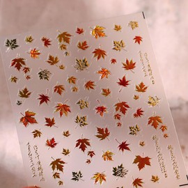 Autumn Nail Stickers 5D Embossed Nail Decals for Nail Art Designs Self Adhesive Maple Leaves Nail Art Stickers Orange Red Fall Maple Leaf Nails Supplies for Women Girls Nail DIY Manicure