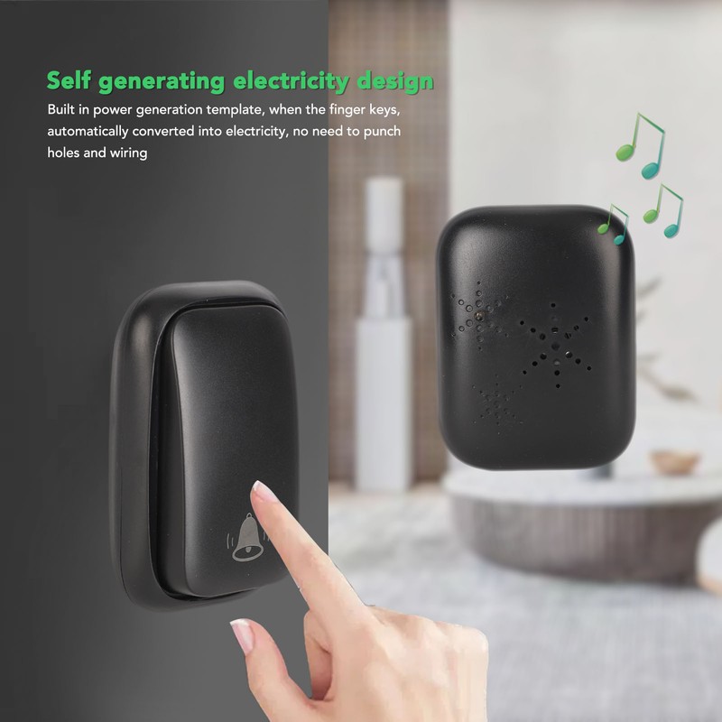 Black Self Powered Wireless Doorbell No Wiring Punching Outdoor Welcome