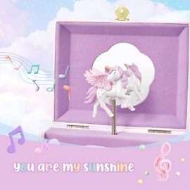 Lolalet Unicorn Music Jewelry Box for Girls, Kids Musical Jewelry Boxes with Spinning Unicorn Doll, Cute Children's Jewelry Storage Organizer Gift for Little Girls Age 3-8 -Pink (Box with Jewelry)