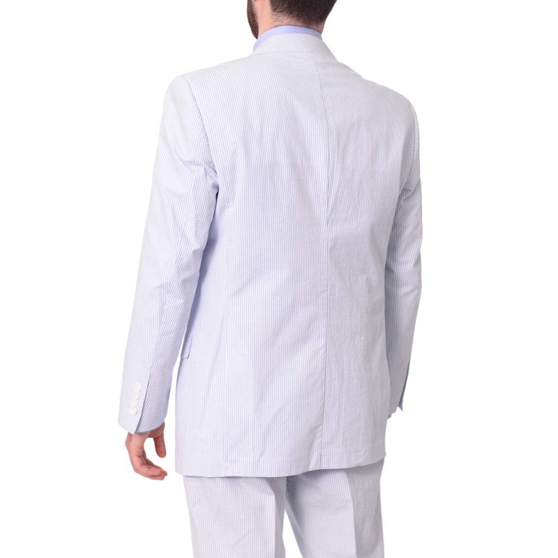 Emigre Classic Fit Blue Pinstriped Two Button Cotton Seersucker Suit-50R