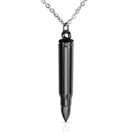 LUTAKU Black Bullet Necklace for Men Hip hop 316L Stainless Steel Gothic Punk Statement Jewelry for Men/Women (Black)