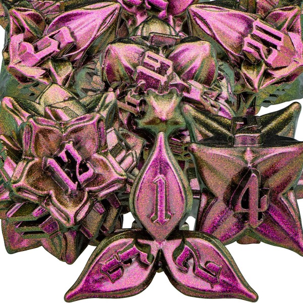 ARUOHHA DND Metal Dice Set Purple Red Leaf Design Polyhedral