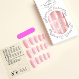AkiliBIELY Square Press on Nails Short Medium Pink Fake Nails Acrylic Gel Glue on Nails Cute Fantasy Stick on Nails For Women False Nails Classy Aesthetic Wedding Birthday
