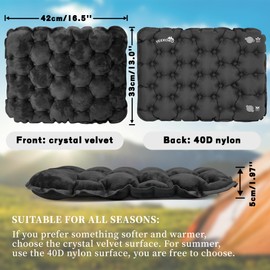 YEEKORO Inflatable Seat Cushion, Lightweight Air Sitting Pad, Portable Air Seat Cushion for Climbing Hiking Office Airplane Car Stadium Seat, Floor Cushion for Home(Black)