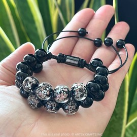 ARTSY Crafts Glow in the Dark Firefly Beads Bracelets, 2-Row Shamballa Wrapped Bracelet for Chakra Meditation Anti Anxiety Healing Crystals Gemstone Glowing Bangle Wristband, Large, no gemstone