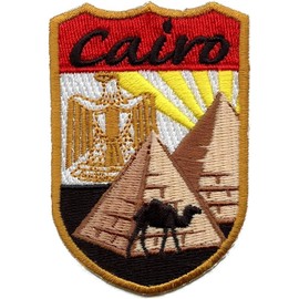 Cairo Egypt Sign Patch (3") Embroidered Iron-On Badge Giza Pyramids Travel Souvenir Emblem for Backpacks, Hats, Bags, Crafts DIY Gift Tourist Patches