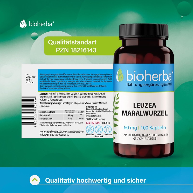 BIOHERBA Leuzea Maral Root 60 mg - 100 Capsules with