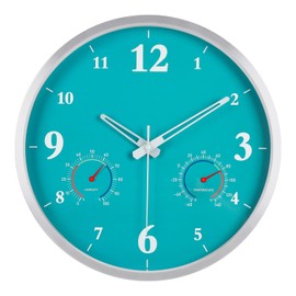 Outdoor Clock Waterproof with Thermometer and Hygrometer Combo 12 Inch Blue