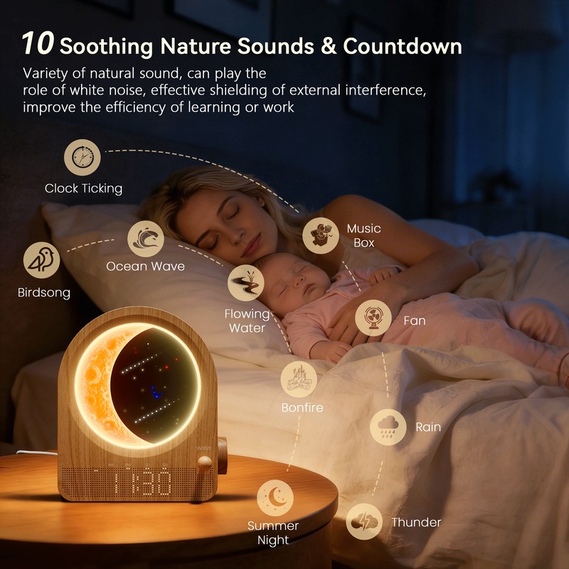 Sunrise Alarm Clock for Bedroom – Dimmable Moon Night Light