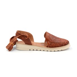 COLORES DE MEXICO MX - Mexican Leather Shoes with Long Crossed Roman Straps for Women - Model 440 (10, Brown)