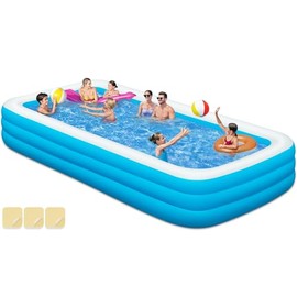 Large Inflatable Swimming Pool - GISAEV 145" x 74" x 22" Oversized Family Blow Up Pool for Adults & Kids, Sturdy Thickened Backyard Kiddie Pool, Easy Setup & Portable (145 Pale)