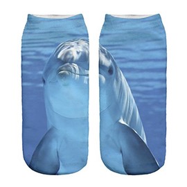 Women's Men's Girls Boys Socks Full Print Low Ankle Pug Dog Jogging Running Fitness Gym Sport Yoga Summer Funky Animal 3D Fashion Socks (UK 3-6, DOLPHIN)