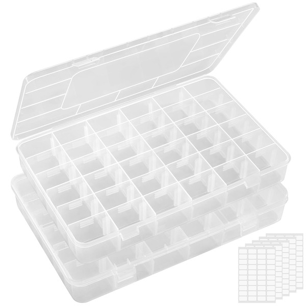 Lifewit Set of 2, Tool Box, Parts Box, Small Organizer, Accessory Storage, Small Storage, Screw Box, 36 Compartments, Transparent, [Width 10.4 x Depth 7.1 x Height 1.6 inches (26.4 x 18 x 4.2 cm)