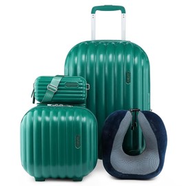 Joyway Luggage Set 4 Piece Suitcase Sets with Spinner Wheel,Hardside Travel Laggage with TSA Lock and Neck Cushion(Coral Blue)