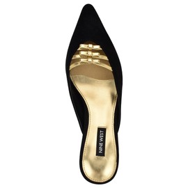 Nine West Women's Weeka Pump, Black Suede/Gold 001, 6