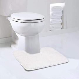 Walensee Bathroom Contour Rug (20x24, Ivory) Non Slip Bath Mat for Bathroom Water Absorbent Soft Microfiber Shaggy Bathroom Mat Machine Washable Bath Rug for Bathroom U Shape Toilet Rug