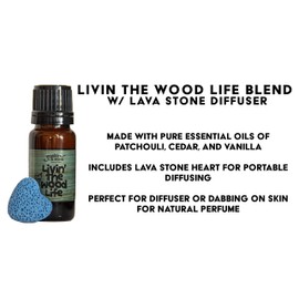 Frankie and Myrrh Livin' The Wood Life - Patchouli Vanilla Cedar Essential Oil Blend w/Portable Lava Stone Diffuser | Pure Aromatherapy for Good Vibes and Energy | Natural Perfume Blend