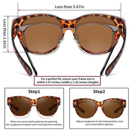 HAOLOTA Fit Over Glasses Sunglasses for Women Polarized, Trendy Cat Eye Sunglasses Wear Over Glasses, UV Protection