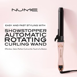 NuMe Professional Automatic Rotating Curling Iron 1-inch - Fixed Temperature - Tourmaline Ceramic - Large Barrel for Long Hair & Thick Curls. Extra-Long, Oval-Shaped Hair Wand