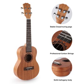 LIEKE Concert Ukulele 23 Inch Ukelele for Adults Beginner,Mahogany Carbon Strings Professional Ukulele Musical instrument Gift with Bag Strap Tunner