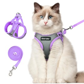 Dooradar Cat Harness and Leash Set, Escape Proof Lightweight Kitten Harness, Soft Breathable Reflective Vest for Outdoor Walking Traveling, Adjustable for Large Cats, Grey & Purple, L