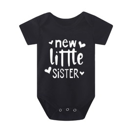 Baby Girls Sister Shirt Outfit Big Sister Again Finally Tees Tops Infant New Little Sister Romper Bodysuit Clothes (3-6 Months, New Little Sister-Black)