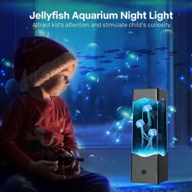 Jellyfish Lamp Lava Lamp, Colour Changing Aquarium LED Light,3AA or USB Powered Mood Light,Night Mood Light Jelly Fish Light Birthday Holiday Christmas Gifts for Kids and Adult