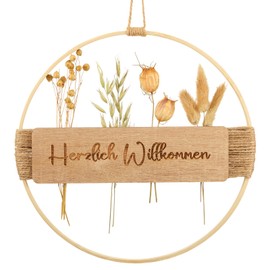 Xinnun 25 cm Dried Flower Wreath Door Wreath Welcome Boho Door Wreath Dried Flowers Welcome Sign for Door Dried Flowers Natural Tones Hanging Decoration for Wall Window Decoration