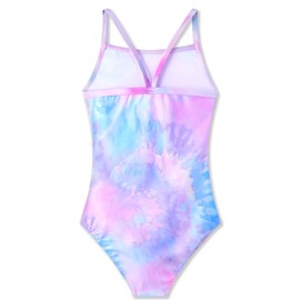 Girls Swimsuit for 5-6 Years Old Summer Holiday Surfing Purple Tie Dye Printed One Piece Bathing Suit Swimwear with UV Sun Protection