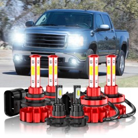 CHUSYYRAY For 2007-2013 GMC Sierra 1500 6x 6000K LED Headlights Fog Light Bulbs Combo