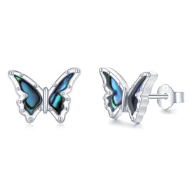 Twoowl Butterfly Earrings 925 Sterling Silver Butterfly Stud Earrings Abalone Shell Jewelry Earrings Hypoallergenic Earrings Butterfly Jewelry Graduate Gifts for Women