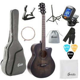 Soldin 40 Inch Acoustic Guitar Premium Solid Spruce Top Cutaway Acustica Guitarra Bundle kit With Gig Bag,Guitar Stand,Tuner,Strap,Capo,Strings,Cleaning Cloth and Picks(Silent black)