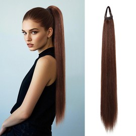 Ponytail Extensions 28" Long Straight Ponytail Extension Synthetic Pony Tails Hair extensions Natural Soft Synthetic Hairpieces for Women - Chestnut