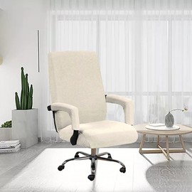 Bestenrose Office Chair Cover Stretch Computer Office High Back Chair Cover with Arm Covers Jacquqard Polyester Washable Slipcovers for Universal Rotating Chair Protectors (Large, Light Beige)