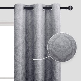 DWCN Grey Ombre Blackout Curtains for Bedroom - Damask Patterned Thermal Insulated Energy Saving Grommet Curtains for Living Room, Set of 2 Gradient Window Curtain Panels, 36 x 84 Inch Length, Grey