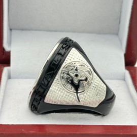 Discount Sports Rings 5 Star Basketball Championship Rings — Black Body, Blue Stones/Basketball Awards/Basketball Rings (Finalist)