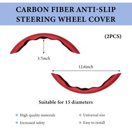 NYTKL 2 PCS Car Steering Wheel Cover, Anti-Skid Carbon Fiber Segmented Steering Wheel Protector, Anti-Slip Wheel Wrap Protective Cover for Most Cars Trucks SUVs, Car Accessories (Red)