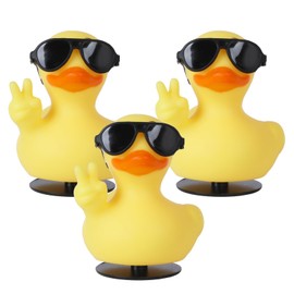 3 Pack Peace Sign Rubber Ducks for Jeepers,Rubber Ducks Jeeper Ducking with Sunglasses and Jeeper Duck Holder,Jeeper Ducks for Ducking,Party Decorations
