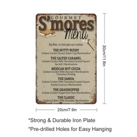 S'mores Bar Menu Camping Party Funny Wall Decor Vintage Metal Tin Sign Plaque For Man Cave Bar Pub Club Home Room Gift Poster 8x12 inches
