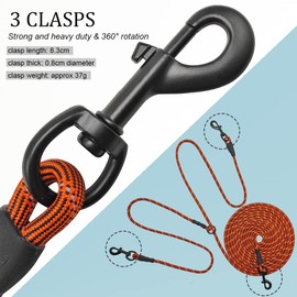 BTINESFUL 12FT 20FT 30FT 50FT Reflective Dog Tie Out for 2 Dogs, No Tangle 1/3 Inch Nylon Rope Long Tether for Two Dogs, Dog Trolley Runner for Yard Outdoor Camping (30ft, Orange)