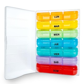 Pastillero Semanal 3 Tomas Español Organizador de Pastillas 7 Día de Píldoras Portátil de Viaje para Vitaminas, Aceites de Pescado, Suplementos