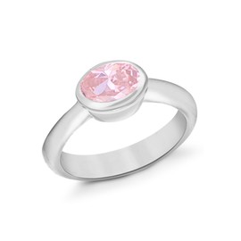 Tuscany Silver Oval Pink Cubic Zirconia Ring - Size L