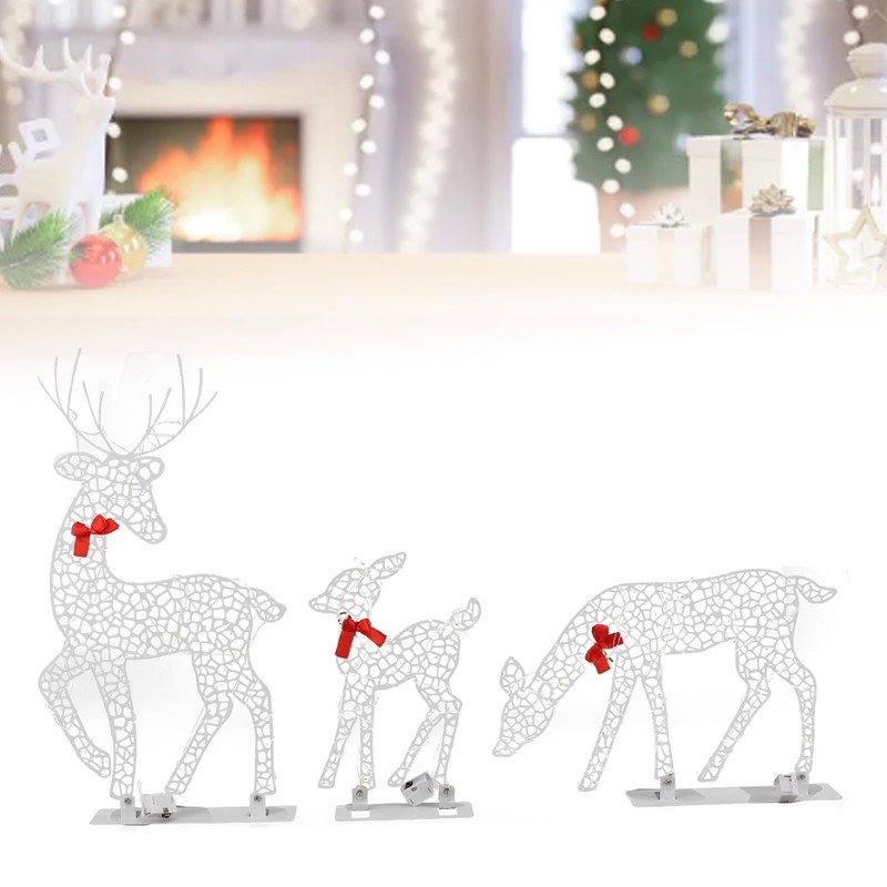 3Pcs Lighted Christmas Decoration Deer, Iron LED Reindeer Family Set,