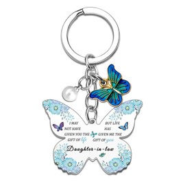 Butterfly Gifts for Daughter in Law Keychain Daughter in Law Birthday Gifts for Women Wedding Gift from Mother Father Anniversary Engagement Christmas Mothers Day Gift for Her Bride