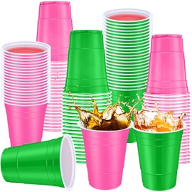 Jingmore 90 Pcs Disposable Plastic Cups Neon Party Supplies 16oz Pink and Green Cups Witch Theme Children's Movie Princess Birthday Party Baby Shower Supplies