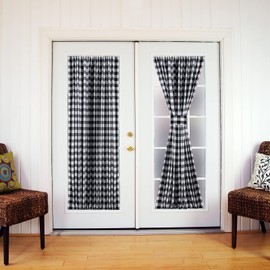 RLoncomix French Door Curtains Buffalo Check Window Curtains Rod Pocket Vintage Drapes for Glass Door Patio Front Door with Tieback 54 x 40 inches, 1 Panel, Black/White