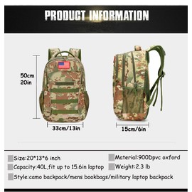 4land Camo Backpack for Boys,Army Boys Backpacks for Elementary Middle School Military,Camouflage Bookbag 40L