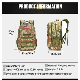 4land Camo Backpack for Boys,Army Boys Backpacks for Elementary Middle School Military,Camouflage Bookbag 40L