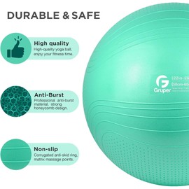 Gruper Yoga Ball, 55-75cm Extra Thick Exercise Ball for Workout Fitness Balance, Anti Burst Chair for Home and Office Desk,Includes Hand Pump & Workout Guide Access (Teal, 26 inch (65cm),L)